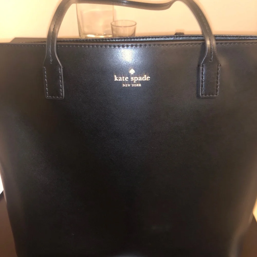 Kate Spade New York Black Leather Medium Tote Bag Shoulder Work Purse